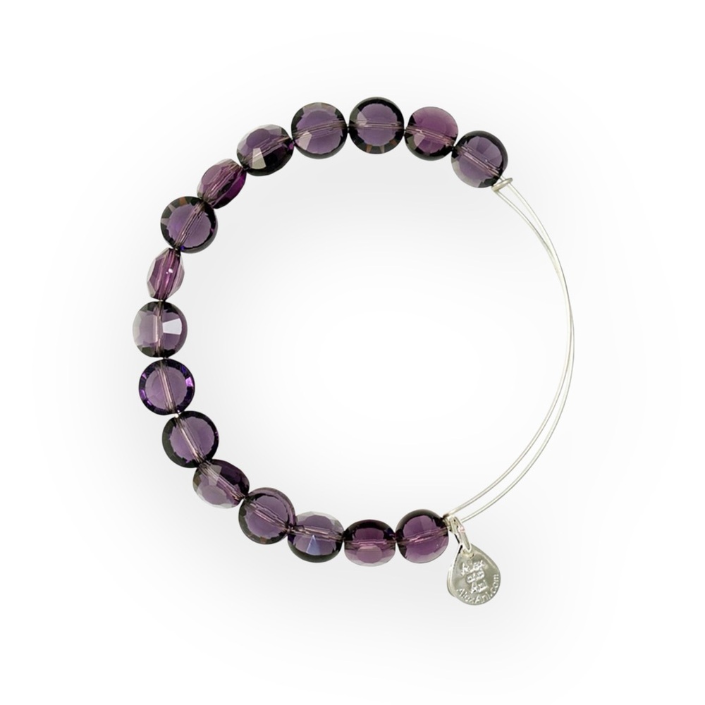 Alex + Ani 𖦹 Amethyst Luxe Glass Bead Expandable Wire Bracelet Bangle 𖦹 Silver